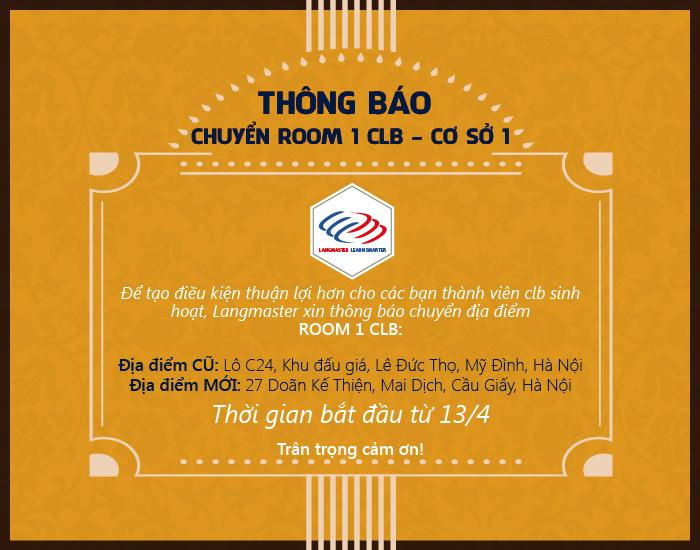 Thông báo thay đổi địa điểm câu lạc bộ cơ sở 1