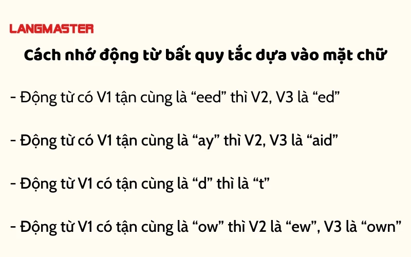 cách nhớ bảng động từ bất quy tắc dựa theo cách phát âm động từ bất quy tắc