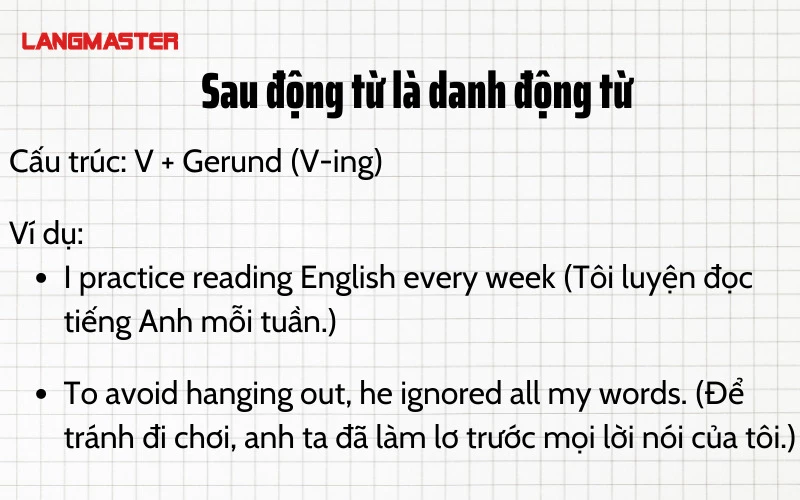 Sau động từ là danh động từ