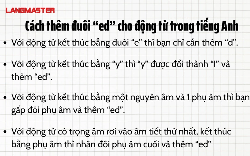 Cách thêm đuôi “ed” cho động từ trong tiếng Anh