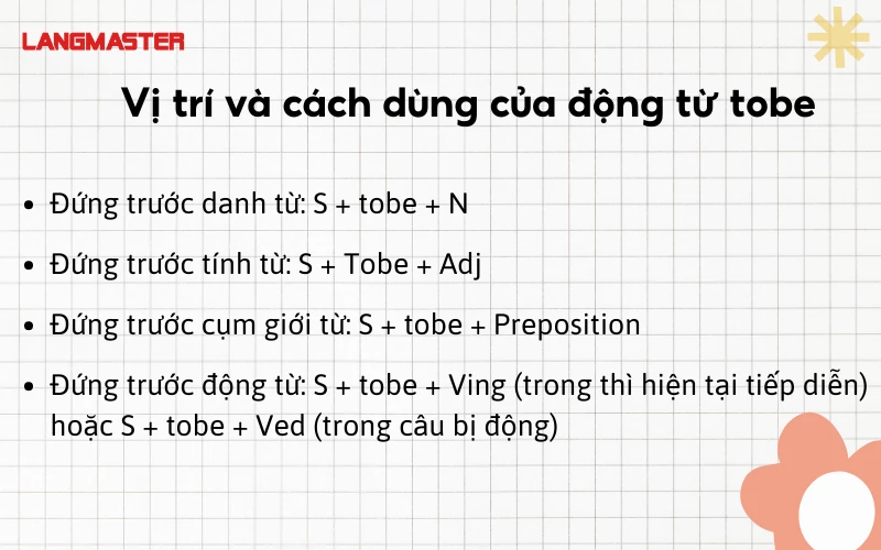 Vị trí và cách dùng của động từ to be trong câu