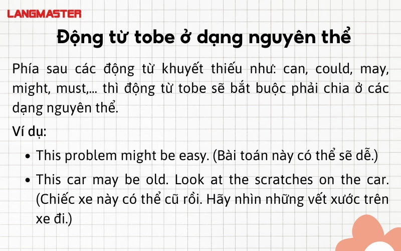 Động từ to be ở dạng nguyên thể