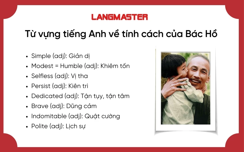 Từ vựng tiếng Anh nói về tính cách của Bác Hồ