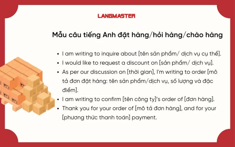 Mẫu câu tiếng Anh trong email đặt hàng/ hỏi hàng/ chào hàng