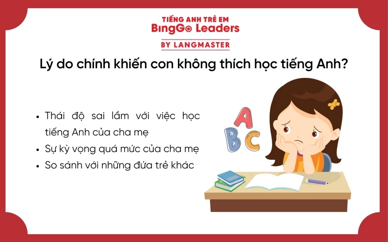 Lý do chính khiến con không thích học tiếng Anh