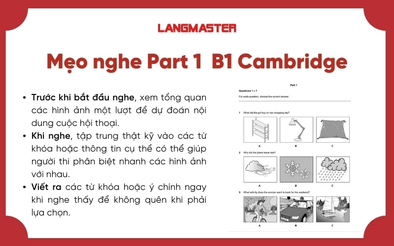 Mẹo nghe Part 1 tiếng Anh B1 Cambridge