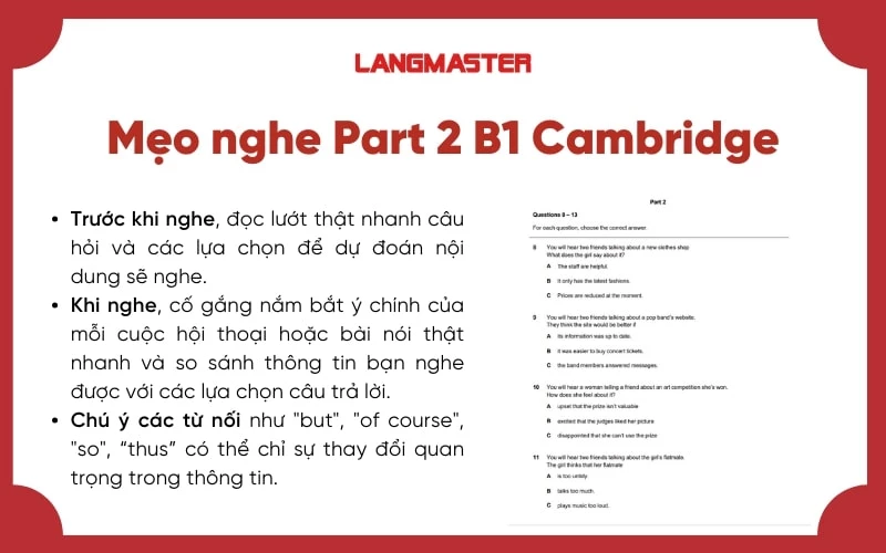 Mẹo nghe Part 2 tiếng Anh B1 Cambridge