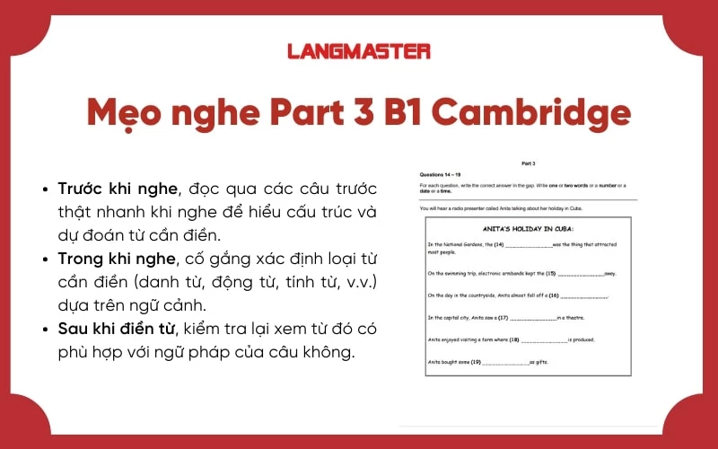 Mẹo nghe Part 3 tiếng Anh B1 Cambridge