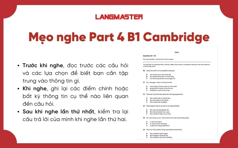 Mẹo nghe Part 4 tiếng Anh B1 Cambridge