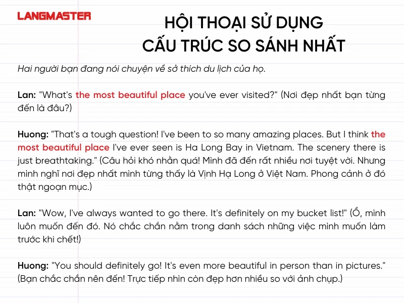 đoạn hội thoại sử dụng cấu trúc so sánh nhất