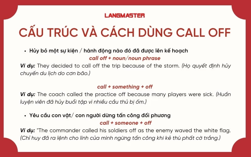 Cấu trúc và cách dùng Call off