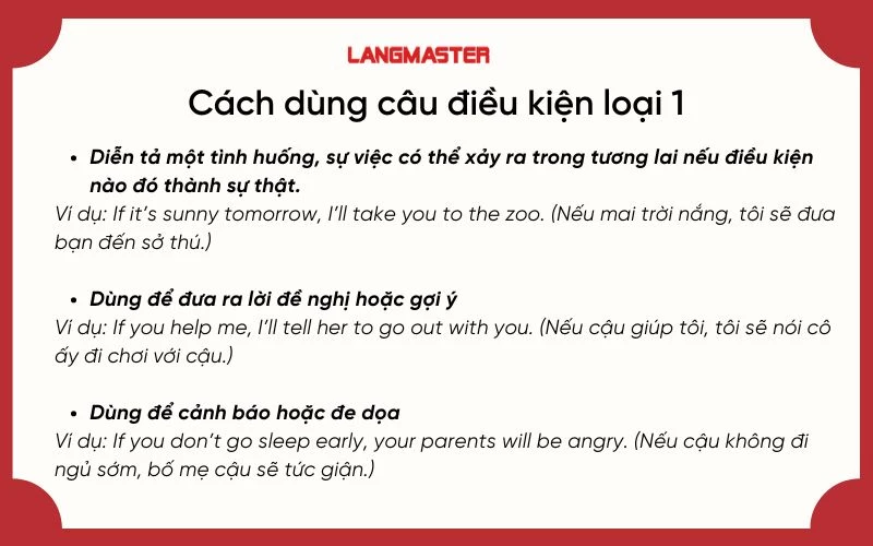 Cách dùng câu điều kiện loại 1