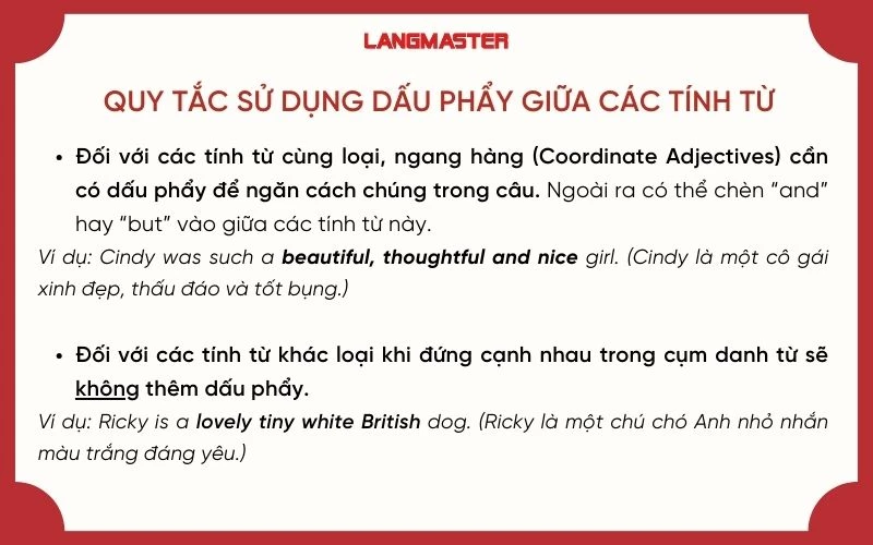 Quy tắc sử dụng dấu phẩy giữa các tính từ