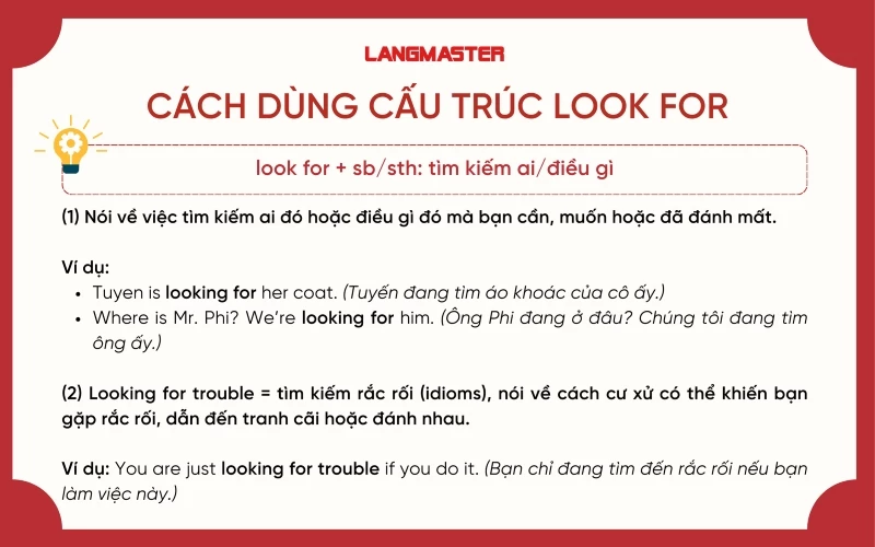 Cách dùng cấu trúc Look for trong tiếng Anh