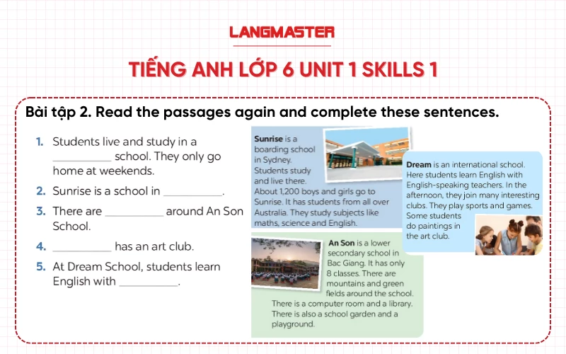 Bài 2 Tiếng Anh lớp 6 Unit 1 Skills 1 Global Success