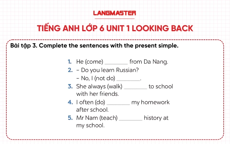 Bài 3 Tiếng Anh lớp 6 Unit 1 Looking Back Global Success