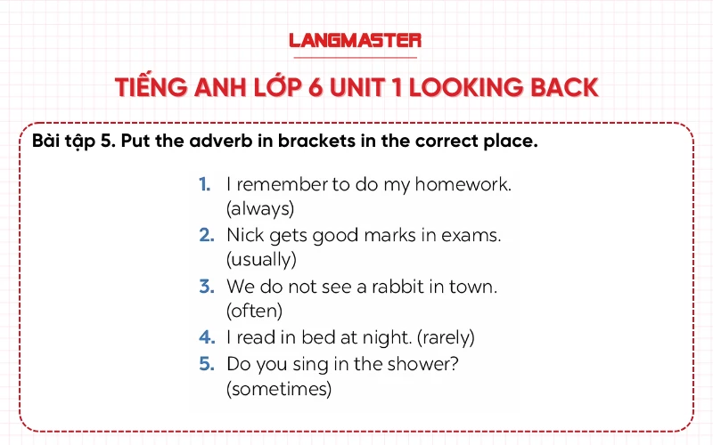 Bài 5 Tiếng Anh lớp 6 Unit 1 Looking Back Global Success