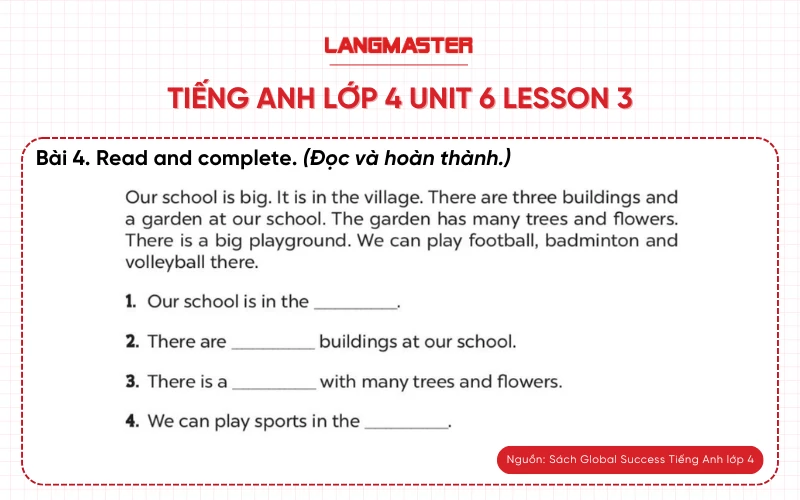 Bài 4 Tiếng Anh lớp 4 Unit 6 lesson 3 Global Success