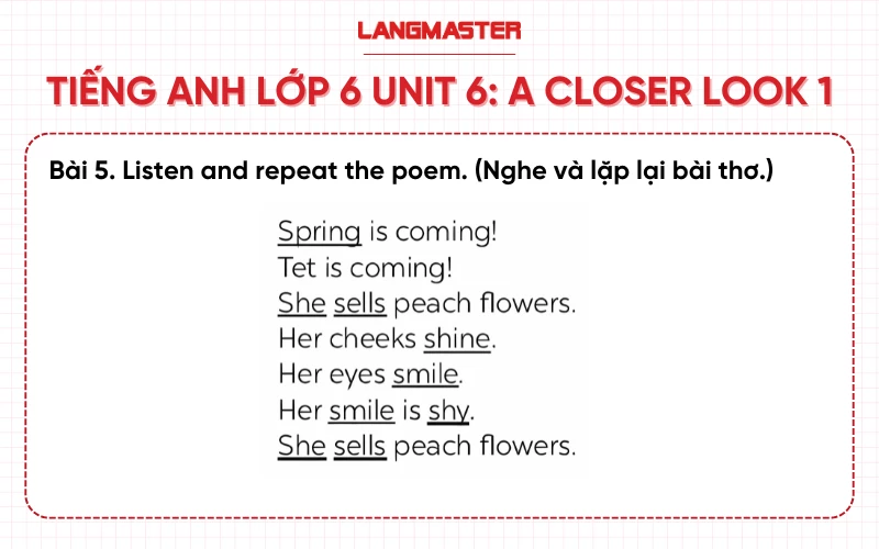 Bài 5 Tiếng Anh lớp 6 Unit 6 A Closer Look 1 sách Global Success