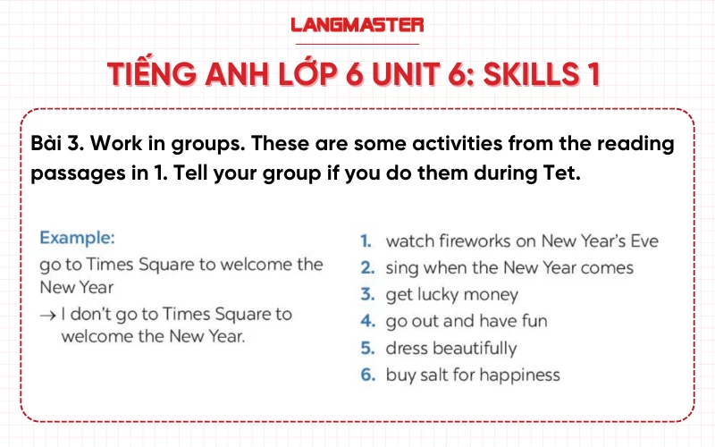 Bài 3 Tiếng Anh lớp 6 Unit 6 Skills 1 sách Global Success