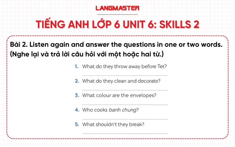 Bài 2 Tiếng Anh lớp 6 Unit 6 Skills 2 sách Global Success