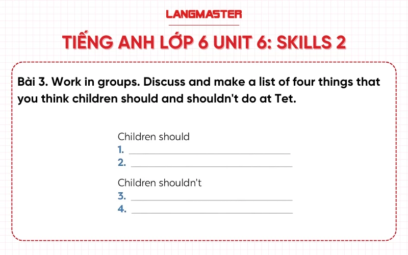 Bài 3 Tiếng Anh lớp 6 Unit 6 Skills 2 sách Global Success