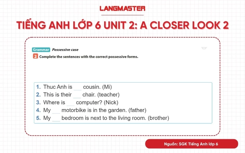 Tiếng Anh lớp 6 Unit 2 A Closer Look 2