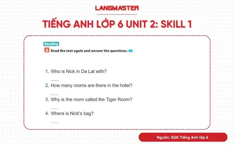 Tiếng Anh lớp 6 Unit 2 Skills 1