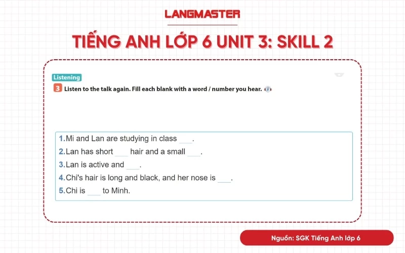 tiếng anh lớp 6 unit 3 skills 2