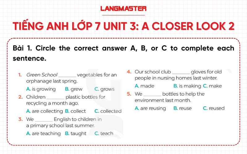 Bài 1 Tiếng Anh lớp 7 Unit 3 A Closer Look 2 sách Global Success