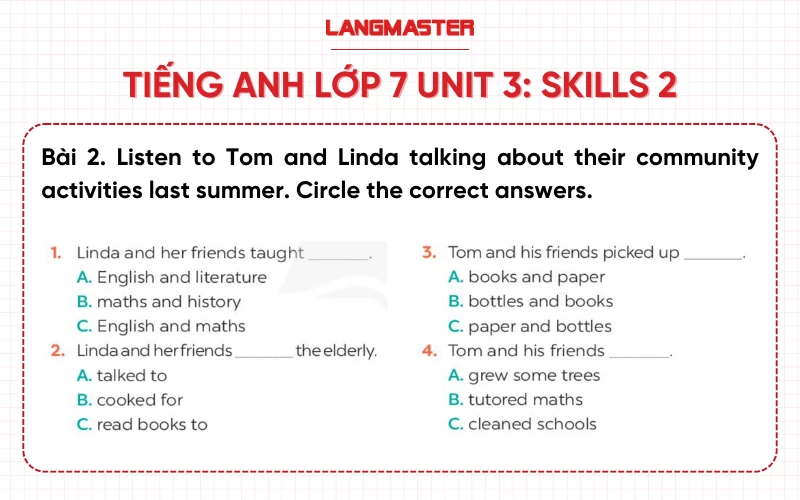 Bài 2 Tiếng Anh lớp 7 Unit 3 Skills 2 sách Global Success