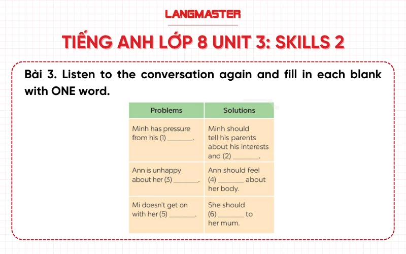Bài 3 Tiếng Anh 8 Unit 3 Skills 2 sách Global Success