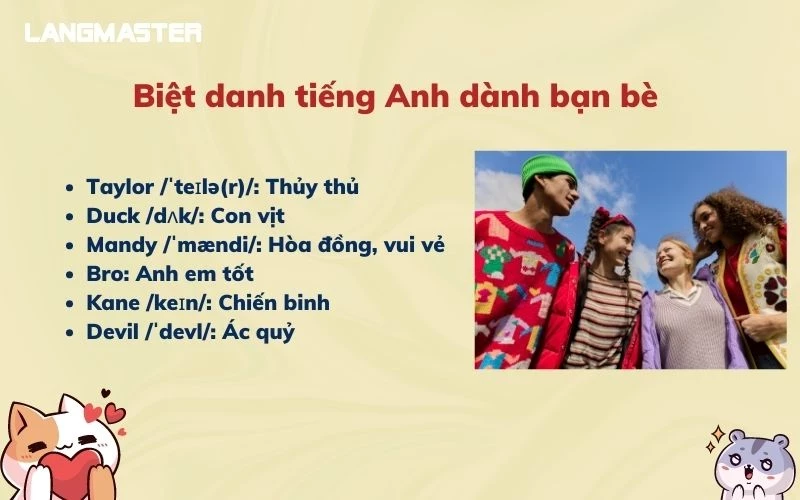 Biệt danh tiếng Anh hay cho bạn bè