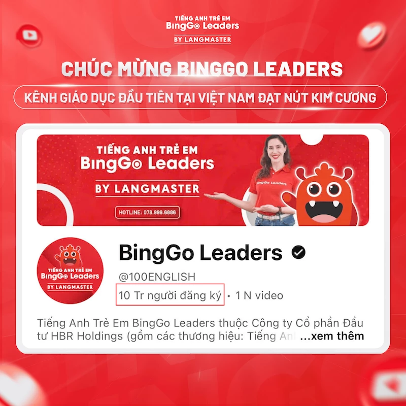 BingGo Leaders by Langmaster tự hào là kênh YouTube giáo dục duy nhất tại Việt Nam đạt nút Kim cương