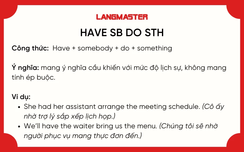 Định nghĩa cấu trúc Have sb do sth